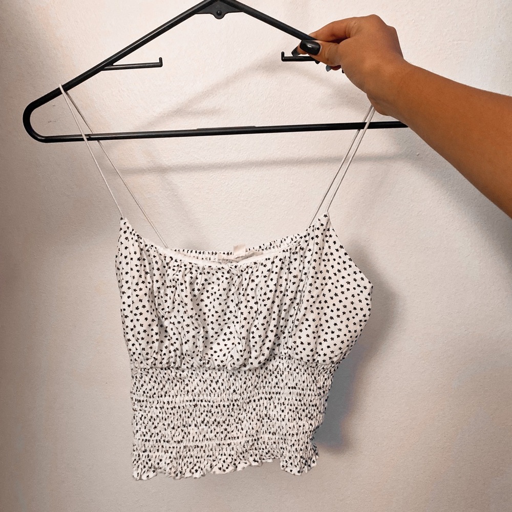 white polka dotted cami